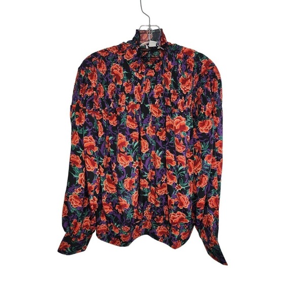 Calligraphie High Neck Long Sleeve Floral Blouse NWT Size XL Roses - Picture 4 of 10